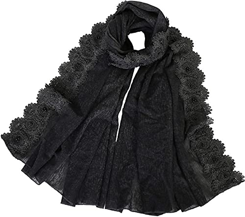 Bysonglezai Schal Damen Schals Halstuch Herren Mütze Frühling Herbst Winter Frauen-Einfache Spitze-Blumenperlen-Ketten-Baumwollschal-Damen-Schals Und Wraps Pashmina-Stola 6