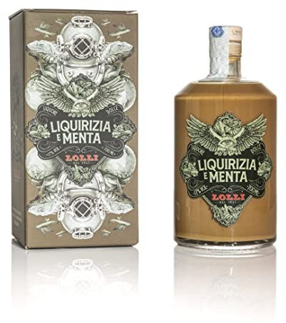 Liquore artigianale Liquirizia e Menta Lolli Limited Edition con astuccio serigrafato. Bottiglia da 700 ml. 17% vol.