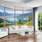 Fototapete - Wandkunst Tapete - Kreativer Balkon Mit Raumhohen Fenstern Und Natürlicher Landschaft - Abnehmbare, Selbstklebende Wandbilder, Kunst-Aufkleber, 3D-Wandaufkl 350 (Breite) x 256 (Höhe) cm