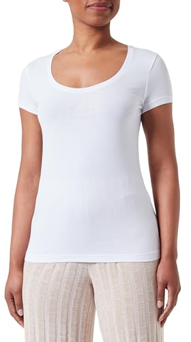 EMPORIO ARMANI Damen-Loungewear-T-Shirt aus Stretch-Baumwolle mit Nieten, WEISS, XS