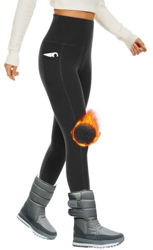 DDOBB Sport Leggings Damen High Waist Mit Taschen Bauchweg Sportleggins Gym Sporthose Leggins Blickdichte Lang Po Push Up Laufhose Yoga Hosen(Gefütterte-grau,L)
