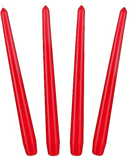 BRUBAKER Candele Coniche da 24 cm per Candelieri e Portacandele - 4 pezzi - Candele Decorative Lunghe e senza Gocciolamenti con Lunga Durata - Set Candele per Candelieri Rosso