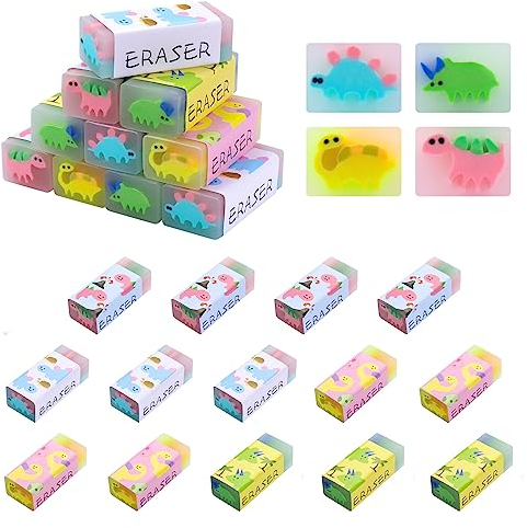 JIANTA Radiergummi Kinder Set, 24 Pcs, 2B Weich mit Dinosauriermuster, Duftend, für Schule, Zuhause, Büro, 4 Farben