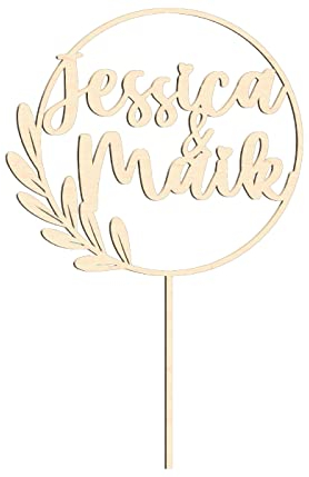 Alsino Cake Topper Hochzeit Tortendeko Personalisiert für Paare Holz Kuchen Torte Dekoration, LA-50 Hochzeit Blätter