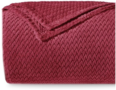 Dreamzie - Kuscheldecke 220x240 cm - Flauschig Fleecedecke Mikrofaser 100% Polyester 260gsm - Decke Sofa mit Fischgrätmuster und weicher Haptik - Burgunderrot