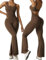 Vertvie Damen Jumpsuit Flared Eng Scrunch Butt Bodysuit Lang Yoga Ärmellos Overall Sport Rückenfrei Einteiler Bootcut Onepiece Ganzkörperanzug Sexy Playsuits Gym Workout Bodycon,Kaffee,M