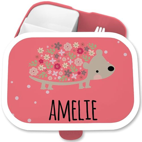 Brotdose Kinder Campus für Mepal - Brotbox süßer Igel Jausenbox Stacheltier I - 750 ml - Rosa - personalisierte brotdosen fuer name fächern junge und faechern