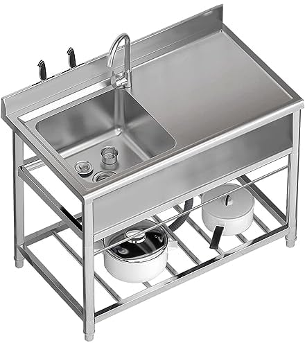 Fregadero de camping, fregadero comercial de cocina, fregadero de 1 compartimento con escurridor y estantes, fregadero de camping independiente de acero inoxidable 304