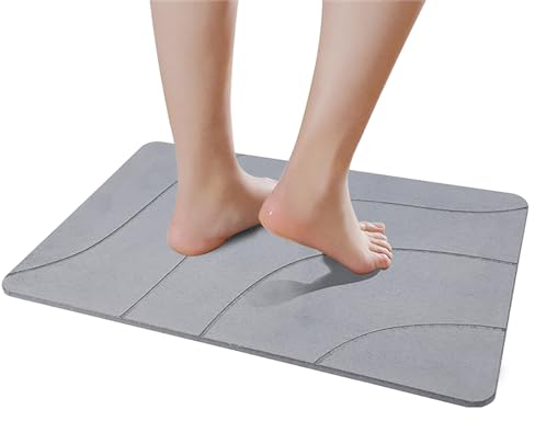 E-RFSEY Diatomite Stone Bath Mat, Superschnell Trocknende Kieselgur-Badematte aus Naturstein, Sehr Saugfähig (60 x 40 cm) (Grau-3)…