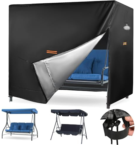 3 Seater Garden Swing Seat Cover,Waterproof Triple Seater Hammock swing covers for outdoor patio swing Garden Patio Furniture Chair Covers Waterproof UV Resistant Swing Canopy Cover(Black)