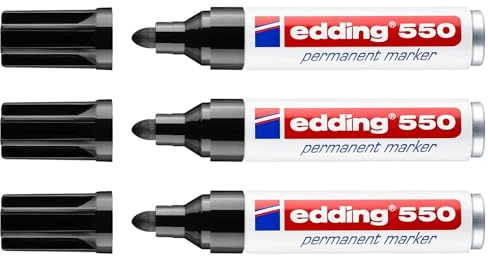 EDDING Permanent Marker 550, Rundspitze, Schwarz, 3-4 mm, 3 Stück