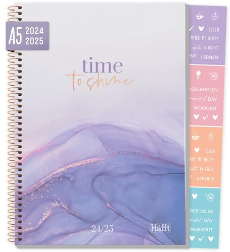 Häfft® College-Timer A5 2024/2025 Purple Ocean Schulplaner, Schülerkalender, Hausaufgabenheft Schüler-Tagebuch, Schülerplaner mit Sprüchen und Stickern - nachhaltig & klimafreundlich