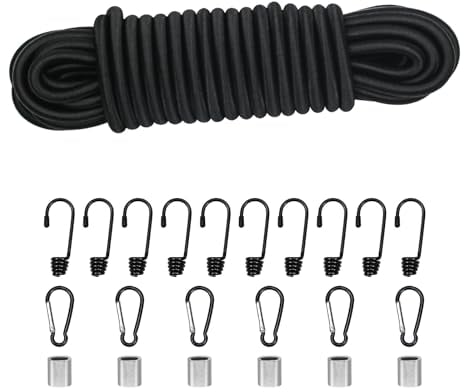 Expanderseil Gummiseil 8mm 10m Schwarz, Elastisches Expanderseil Gummischnur Gummikordel Gummiband Planenseil Spannseil mit Haken Zubehör DIY Wohnwagen Fracht Handwerk Rack (schwarz, 8mm*10m)