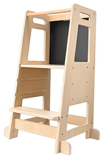 Brolteja Lernturm für Kinder,Montessori Lernturm,höhenverstellbar aus Learning Tower für Kind & Baby aus Holz, lernturm klappbar,Montessori Küchenhelfer ab 1 Jahr mit Message Boards