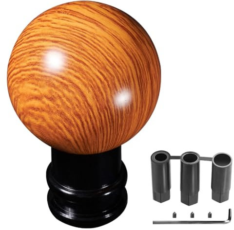 XhuangTech Holzmaserung Auto Schaltknauf, runde Kugel Aluminium Auto Schaltknauf für die meisten manuellen automatischen Autos, Schalthebel Stick Knob mit 3 Adaptern 8mm 10mm 12mm (Gelb)