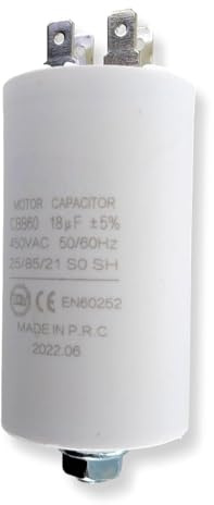 DEKAROX Universal Kondensator 18µF 450V Ø40x70mm mit 6.3mm AMP Steckfahnen Befestigungsschraube M8 CBB60 Motorstart- und Laufkondensator für elektrische Haushaltsgeräte