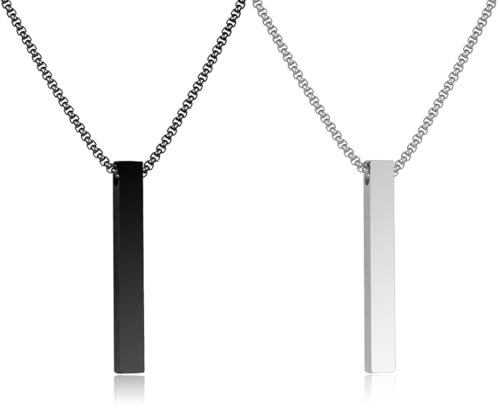Halskette Quader Edelstahl für Herren, 2 Stück Anhänger mit SchlangenKette, Herren Halsketten, Bar Anhänger Halskette, Kette Halskette, für Männer Damen Schmuck Geschenk, Silber, Schwarz