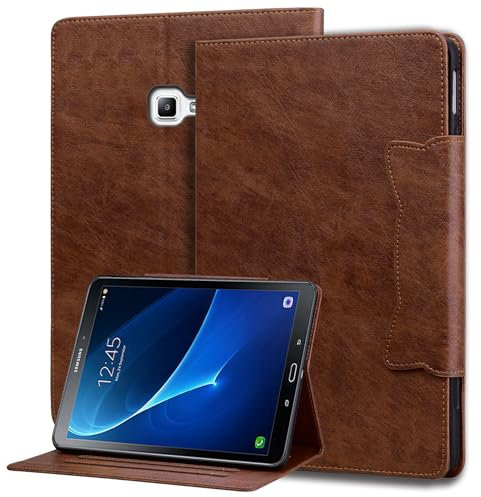 Mldjomid Funda para Tableta Samsung Galaxy Tab A 10.1 Pulgadas 2016 SM-T580/T585 Funda Protectora, Funda de Cuero PU con Ranura para Tarjetas y función de Soporte Flip Case Cover- Marrón