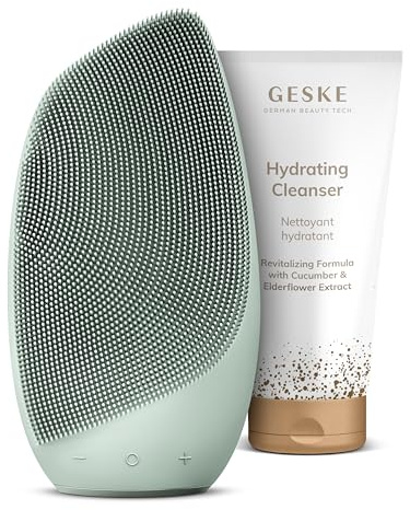 GESKE Sonic Thermo Facial Brush 6 in 1 + GESKE Hydrating Cleanser | SmartAppGuided™ Sonic Thermo Facial Brush | Set mit passender Kosmetik-Zugabe | Beauty Bundle