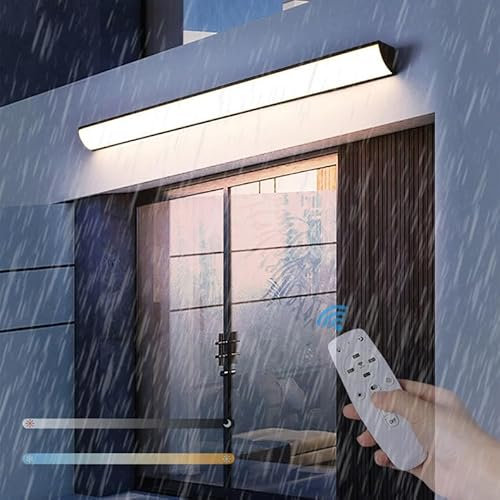 Applique murale d'extérieur avec télécommande, longue LED, applique murale à intensité variable, luminaires extérieurs étanches IP65, moderne, extérieur, garage, porche, jardin, balcon (150 cm)