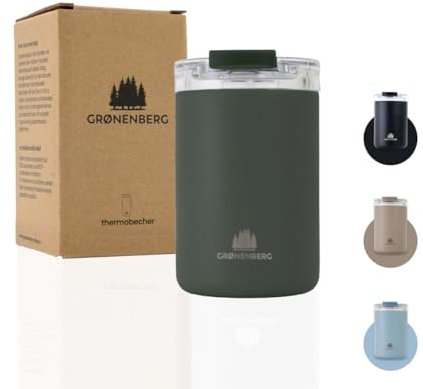 Groenenberg Thermobecher 350 oder 470ml | Kaffeebecher to go 100% Auslaufsicher | Hält mind. 4 h warm | Coffee to go Becher aus recyceltem Edelstahl (Forest, 350 ml)