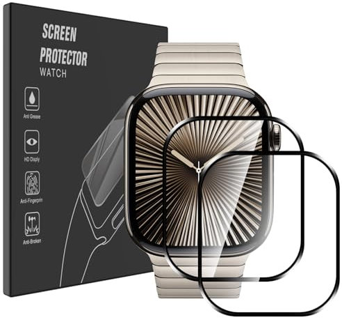 AOKUMA Apple Watch Series 10/Series X 46mm Protector de pantalla [no vidrio templado], película protectora de borde curvo 3D premium, cobertura de pantalla completa de borde a borde, antiarañazos