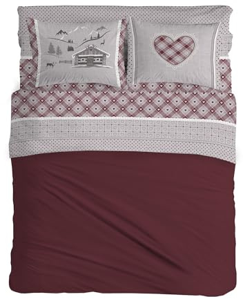PENSIERI DELICATI Completo Letto Matrimoniale, Flanella 100% Cotone Caldo e Morbido, 2 Piazze 180x200cm, Include Lenzuolo Sotto, Sopra e 2 Federe, Made in Italy, Chalet Rosso