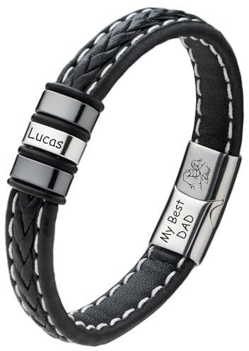 Easycosy Personalisiertes Armband Herren mit Gravur - Männerarmband mit 2 3 4 Namen aus PU als Vatertagsgeschenk für Papa Männer Opa Herren zum Männertag Herrentag