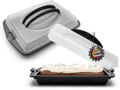 BigDean 2 Stück Kuchen Transportbox mit 2 Tragegriffen Rechteckig ideal für Blechkuchen – Muffin Transportbox Made in Germany