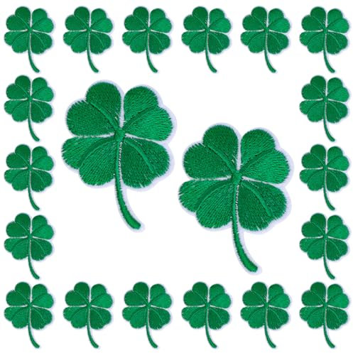 WANDIC Kleeblatt-Aufkleber zum Aufbügeln, St. Patrick's Day, Stickerei, Stoff, vierblättriges Kleeblatt, Dekoration für St. Patrick's Day, 20 Stück