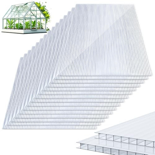 Herrselsam Lot de 15 plaques alvéolaires en Polycarbonate de 8 mm - Double Plaque alvéolaire pour Serre - 60,5 x 121 cm - Plaque de Serre de 1,2 kg/m² - Résistant aux UV - pour Serre, Jardin, Serre