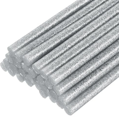 sourcing map 30pcs Full Size Hot Glue Gun Sticks 7mm x 200mm High Sticky Small Hot Glue Sticks for Glue Gun, Glitter Silver