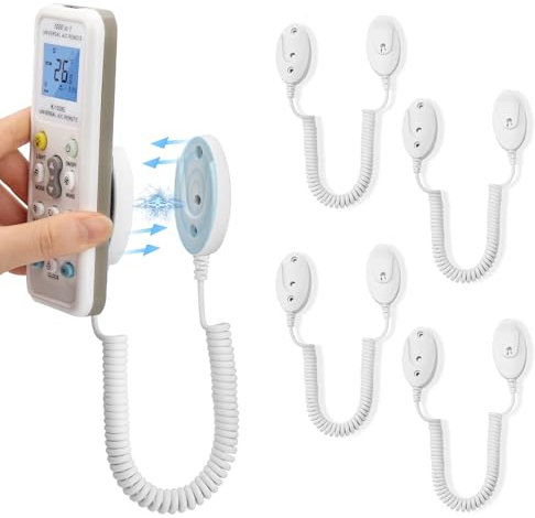 4-Pack Supports Magnétiques pour Télécommandes avec Cordons à Ressort - Fixation Murale Adhésive, Anti-Perte, Adsorption Rapide, Ressort Extensible pour une Sécurité Optimal. (Blanc 70 pouces, pack 4)