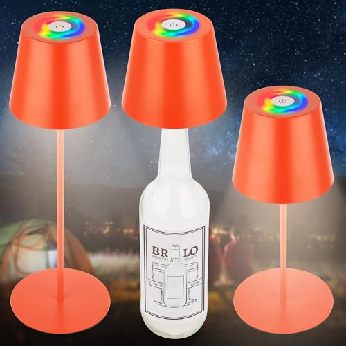 BRILONER - 3 in 1 RGBW LED Tischlampe kabellos IP44 mit Touch, dimmbar, Akku & Lichtquelle tauschbar, Nachttischlampe, Leselampe, LED Lampe, Campinglampe, Tischleuchte, Akku Lampe, 36x12 cm, Orange