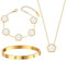 GWAWG 3-teiliges Kleeblatt Schmuckset für Damen, 18K Gold Edelstahl Halskette und Armband Set, Zirkonia Armreif Geschenk zum Muttertag, Valentinstag
