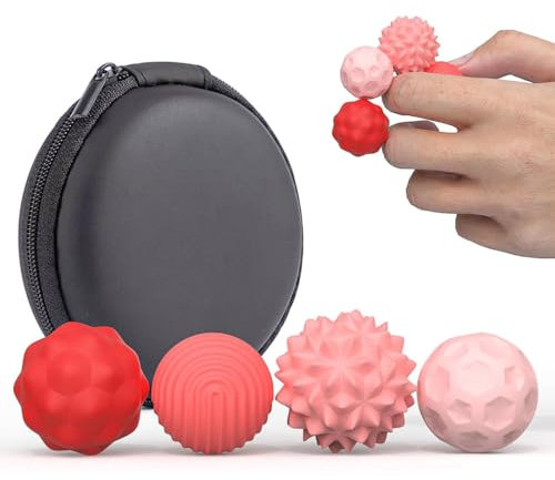 IKOPFLN palline magnetiche,4pcs Gioco Sensoriale Portatile in Silicone con Texture Multiple,Palline Magnetiche per Agopressione, fidget toys per Adulti e Bambini(rosa)