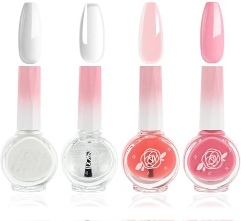 Maggidea Nail Polish Set - 4Pcs Nude Pink White Clear Nail Varnish and Pink Base Coat - Long Lasting & Quick Dry Finger Polish - No Need UV Nail Paint Manicure DIY at Home for Women