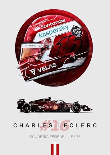 A4 Charles Leclerc F1 Racing Driver, Scuderia Ferrari Formel 1 Racing Team, Wandkunstdruck, Grand Prix, Fahrermeisterschaft (Druck nur 29,7 x 21 cm)