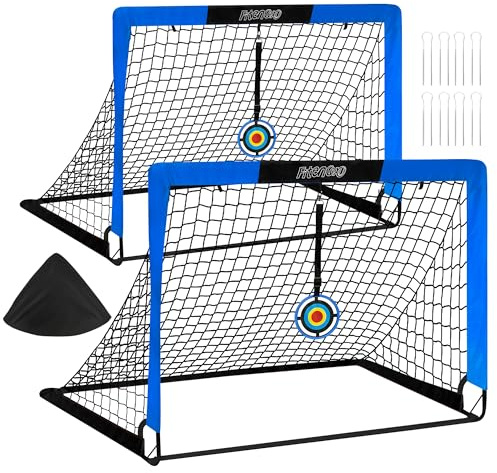 Fitencexu Fußballtor Kinder 2er Set - Pop up Fussballtore für Garten, Outdoor & Reisen - Faltbares Tor mit Tragetasche, 2 Bullseye & 8 U-förmigen Bodennägeln - Fußball Trainingszubehör