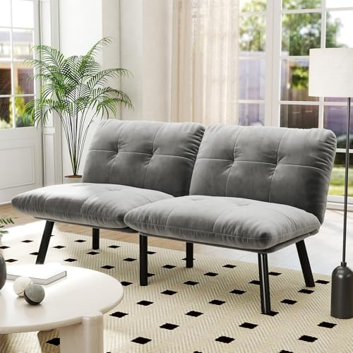 Graues, klappbares Modern-Sofa-Bett – 2-Sitzer Futon-Couch mit Schlaffunktion, platzsparendes Gästebett (Grau)