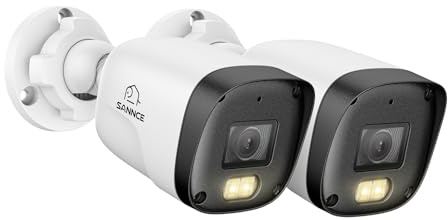 SANNCE 3MP PoE Security Cameras Outdoor with Human/Vehicle Detection, Full Colour Night Vision, Audio Recording, IP66 Weatherproof, 2 Pack