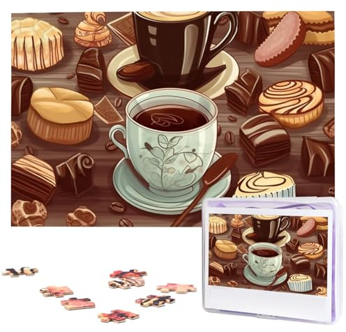 Kaffee und Süßigkeiten Zucker Schokolade Holzpuzzles 1000 Teile Personalisiertes Puzzle für Erwachsene Interessante benutzerdefinierte Fotopuzzles Geschenk für Feiertag Geburtstag Hochzeit Jahrestag