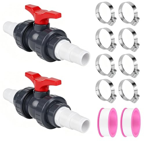 Meenewching PVC Kugelhahn mit Schlauchanschluss, Absperrventil 1 1/2(50mm) für Poolschlauch 32-38mm, Durchflussregulierendes Poolventil für Schwimmbad, Regentonne und Gartenbewässerung