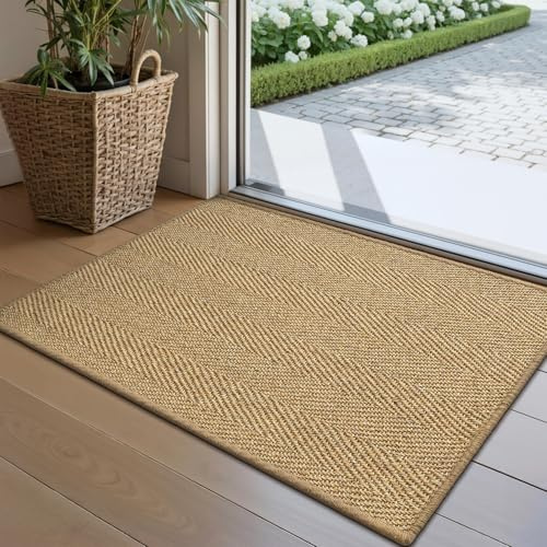 LUMI Indoor Door Mat 60 x 90 cm, Non-Slip Handwoven Sisal Mat, Herringbone | Handcrafted Natural Sisal Fibers, Reinforced Edges Resist Fraying,5 mm Low-Profile Doormat, Dot-Coated Non-Slip Backing