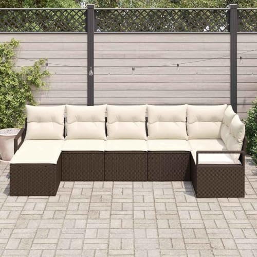 Hoopleep Garten Sofa Set 7-teilig Braun Poly-Rattan, Modulare Outdoor Sitzgruppe für Terrasse, Wetterfestes Möbel Set mit Eckbank, erweiterbar