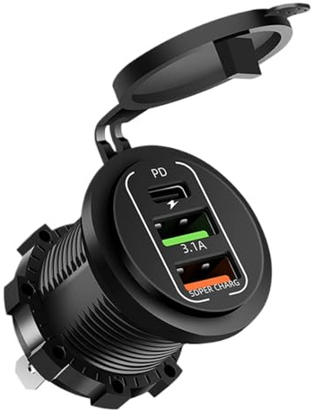 Chargeur de voiture rapide – Adaptateur à 2 ports, prise de charge de téléphone avec fonction de charge rapide, accessoire de véhicule pour camion, camping-car, design de gadget de moto, outil de