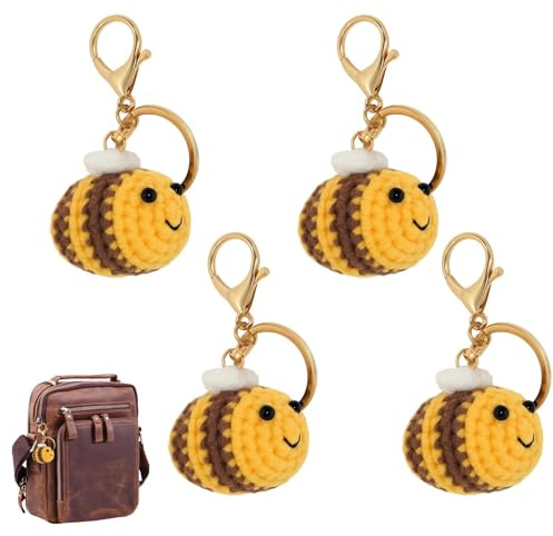 Qnvyw 4 Stück Schlüsselanhänger Biene Mit Karabinerverschluss | Tier Schlüsselanhänger für Taschen und Rucksäcke, schönes Bienen Geschenk