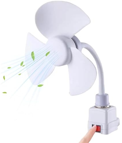 Mini Quiet Electric Fan – Plug In & Chill Anywhere, E27 Socket Fan Kit with Plug Adapter – Mini Quiet Electric Fan with Flexible Gooseneck Plug and Light Bulb Base, Desktop Personal Fan for Kitchen