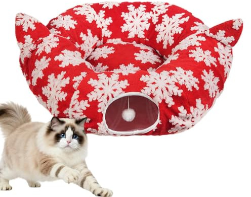 Tunnel Donut Chat lit Pliable Lavable Jupe pour Sapin de Noël Antidérapante | Combo tunnel lit chat pour le repos le sommeil et les jeux quotidiens en animalerie sur balcon d