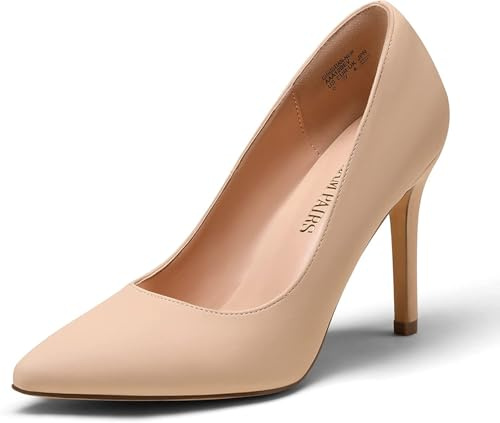 DREAM PAIRS Women's Closed Toe High Heels Dress Pointed Toe Wedding Pump Shoes,Size 6,Nude/Nubuck,Christian-N